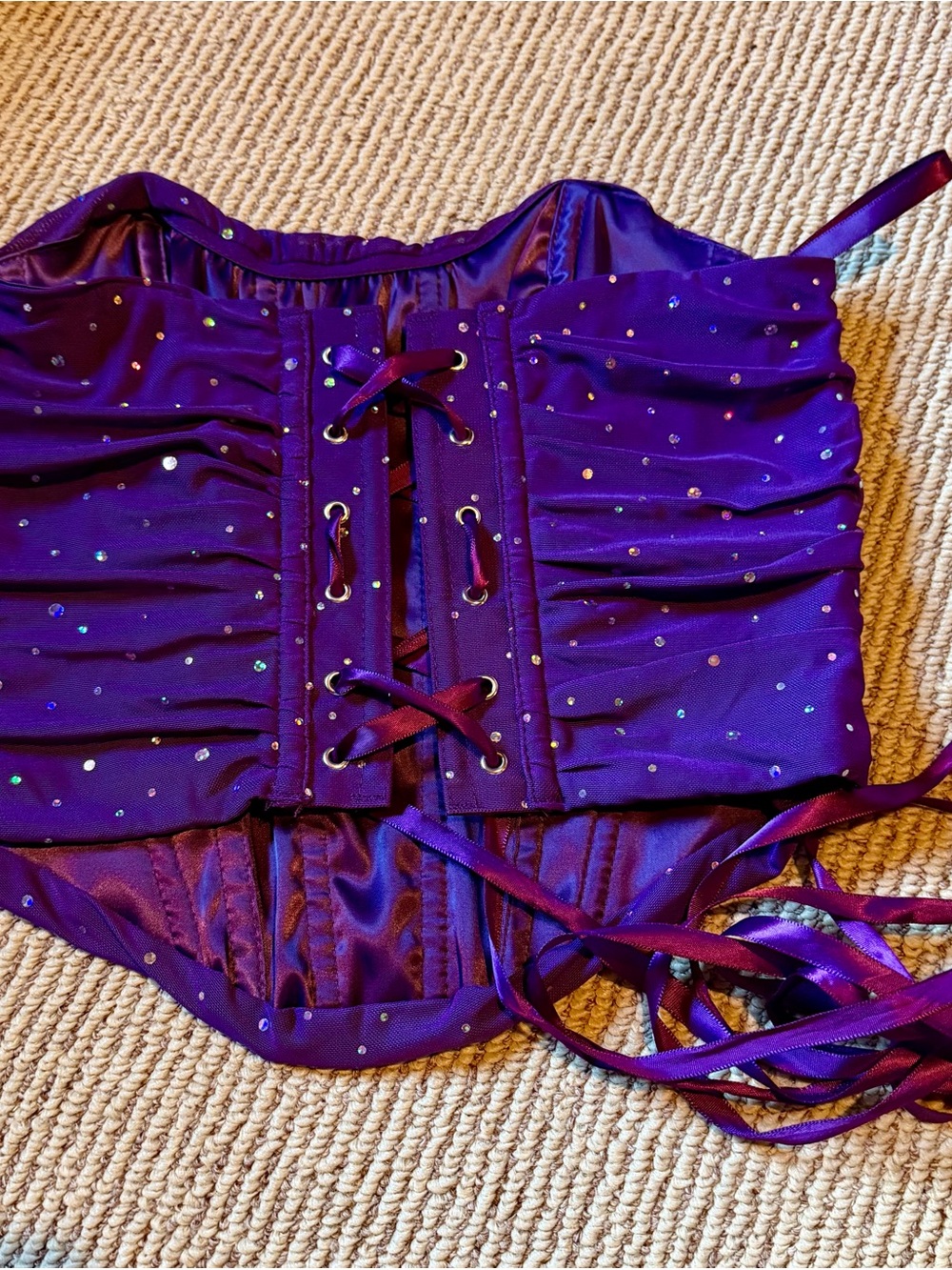 Purple Rhinestone Lace-Up Bustier Corset Top